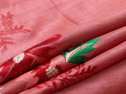 Watermelon Pink Pure Tussar Silk Saree With Embroidery Border Handwoven For Office Wear PT 756 - Tussar Silk - Panjavarnam PT 756