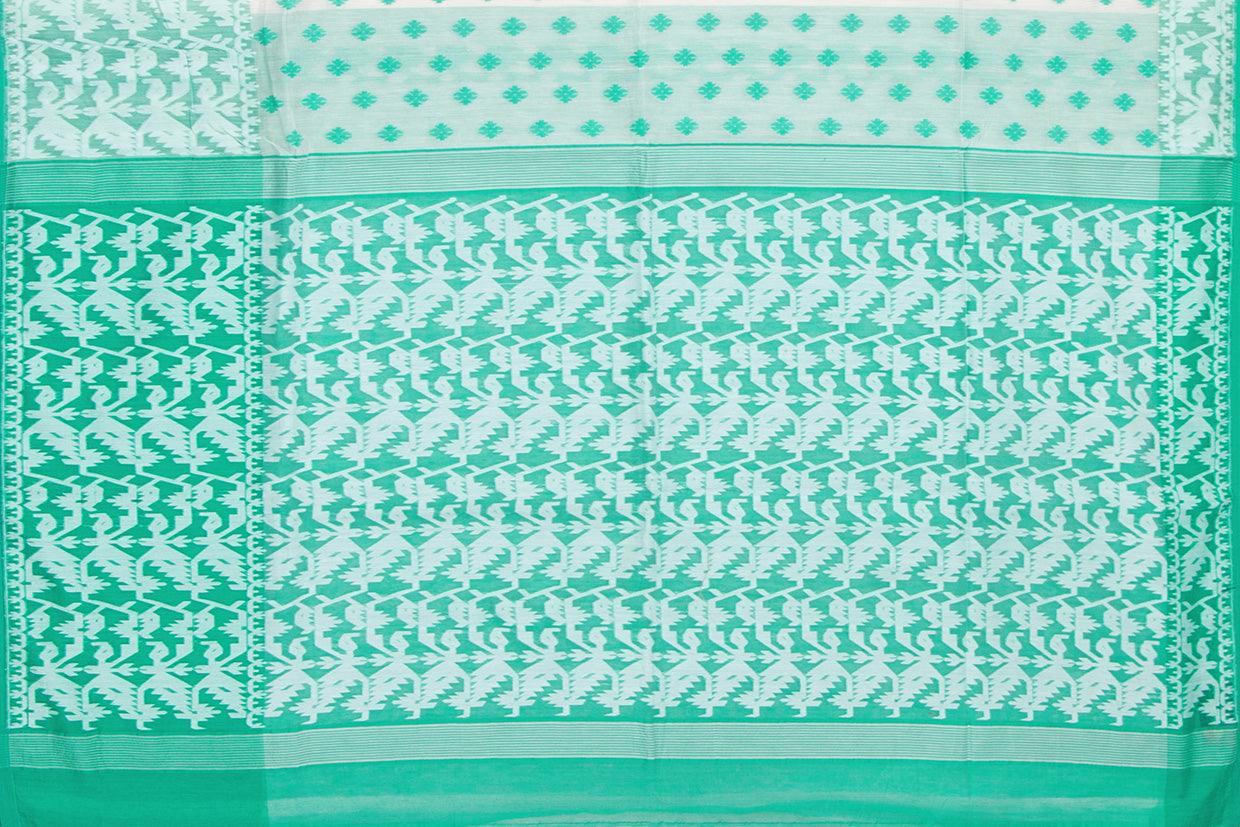 White And Aqua Blue Dhakai Jamdani Mulmul Silk Saree Handwoven PV MJ 51 - Dhakai Jamdhani - Panjavarnam PV MJ 51