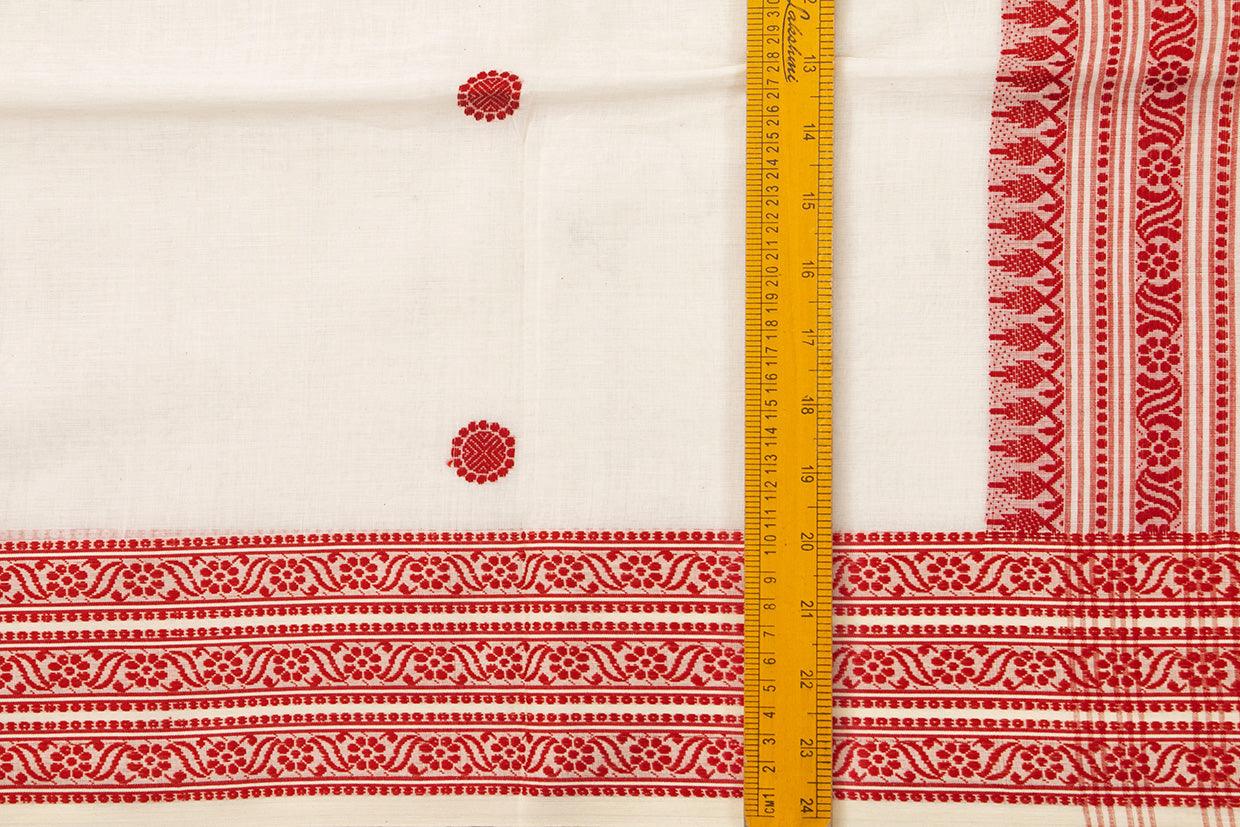 White And Red Dhakai Jamdani Cotton Saree Handwoven PV MJ 44 - Cotton Saree - Panjavarnam PV MJ 44