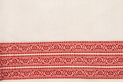 White And Red Dhakai Jamdani Cotton Saree Handwoven PV MJ 44 - Cotton Saree - Panjavarnam PV MJ 44