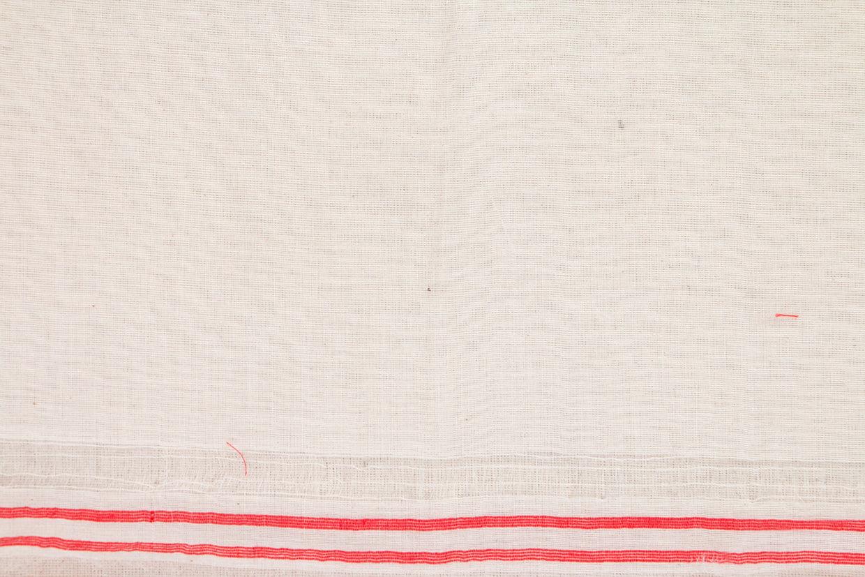 White And Red Dhakai Jamdani Mulmul Silk Saree Handwoven PV MJ 53 - Dhakai Jamdhani - Panjavarnam PV MJ 53