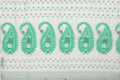 White Dhakai Jamdani Mulmul Silk Saree Handwoven PV MJ 52 - Dhakai Jamdhani - Panjavarnam PV MJ 52