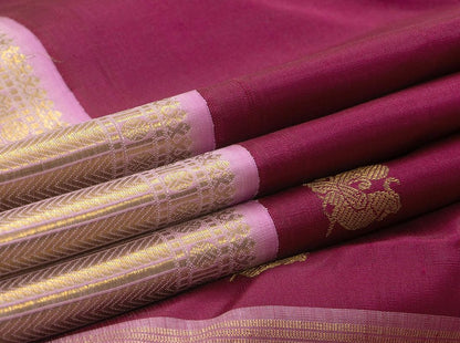 Wine And Pink Kanchipuram Silk Saree Handwoven Pure Silk Pure Zari For Wedding Wear PV NYC 790 - Silk Sari - Panjavarnam PV NYC 790