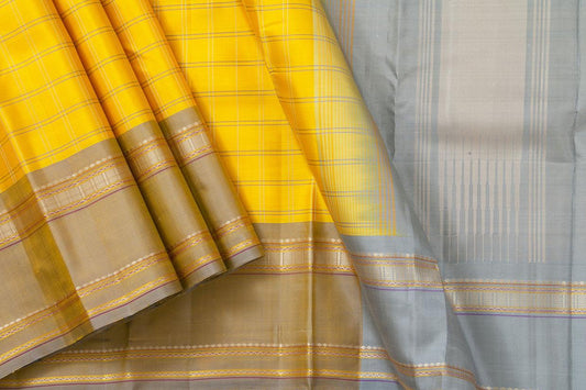 Yellow And Beige Kanchipuram Silk Saree Light Weight For Festive Wear PV KNN 223 - Silk Sari - Panjavarnam