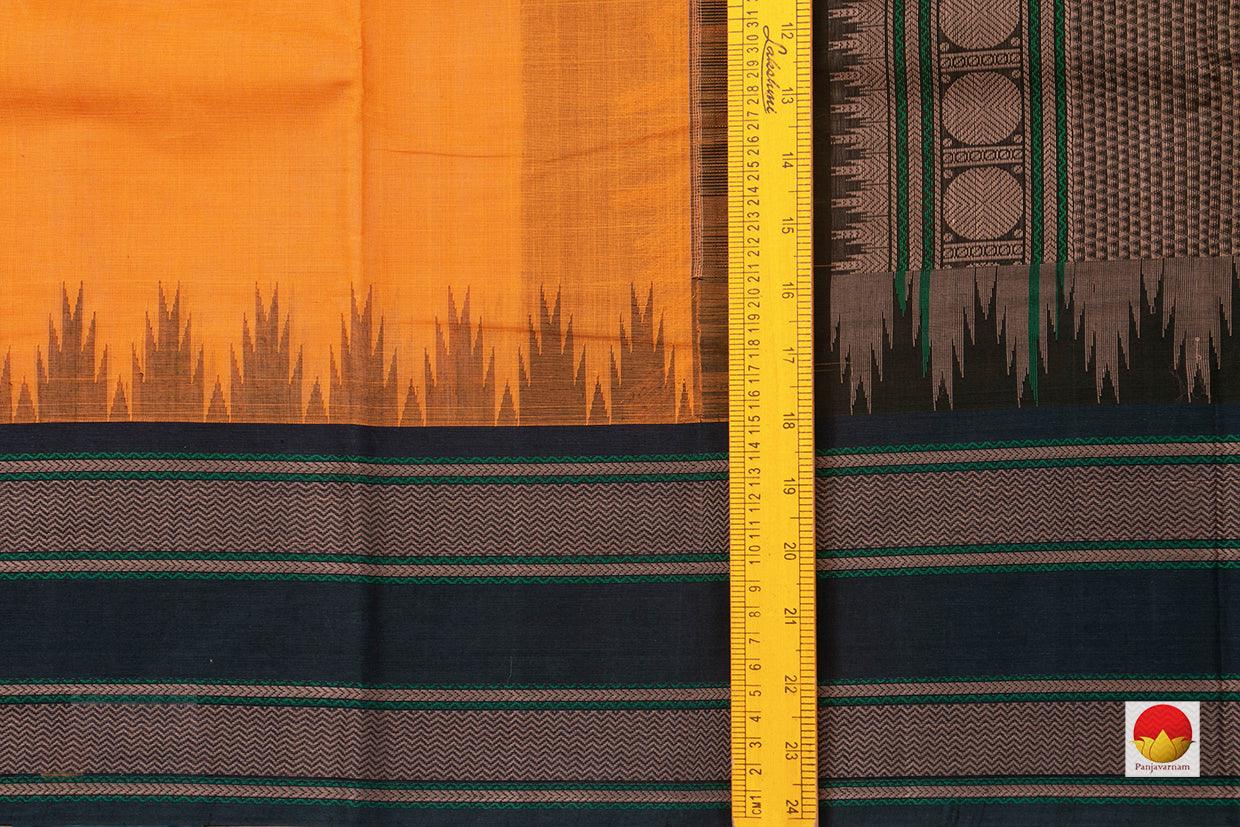 Yellow And Black Kanchi Cotton Saree With Temple Korvai Border For Office Wear PV KC 400 - Silk Sari - Panjavarnam