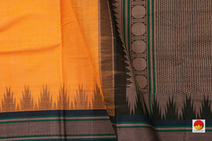 Yellow And Black Kanchi Cotton Saree With Temple Korvai Border For Office Wear PV KC 400 - Silk Sari - Panjavarnam PV KC 400