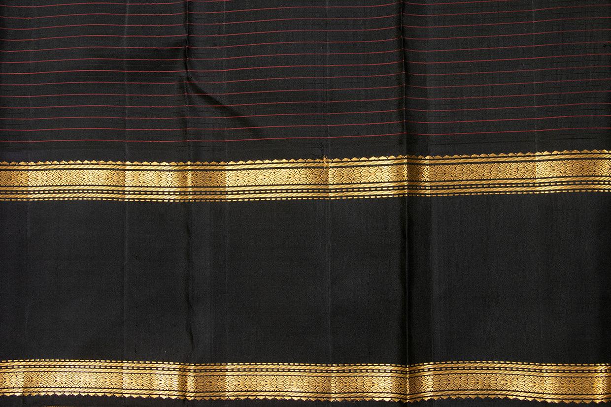 Yellow And Black Kanchipuram Silk Saree With Medium Border Handwoven Pure Silk For Party Wear PV NYC 1027 - Silk Sari - Panjavarnam