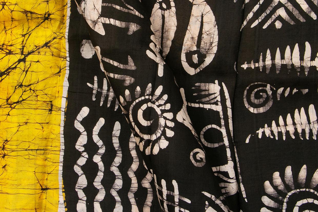 Yellow And Black Lightweight Batik Silk Saree Handwoven Pure Silk For Office Wear PB 321 - Linen Sari - Panjavarnam