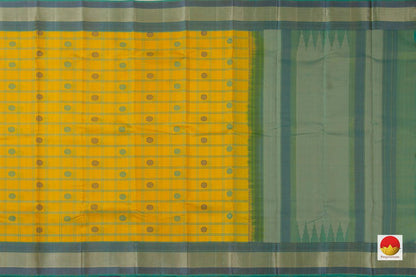 Yellow And Blue Checks Kanchipuram Silk Saree Handwoven Pure Silk No Zari For Festive Wear PV RM NZ 420 - Silk Sari - Panjavarnam