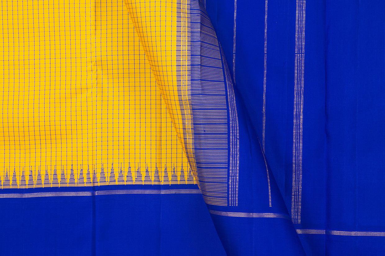 Yellow And Blue Kanchipuram Silk Saree With Small Border Handwoven Pure Silk For Festive Wear PV NYC 1009 - Silk Sari - Panjavarnam