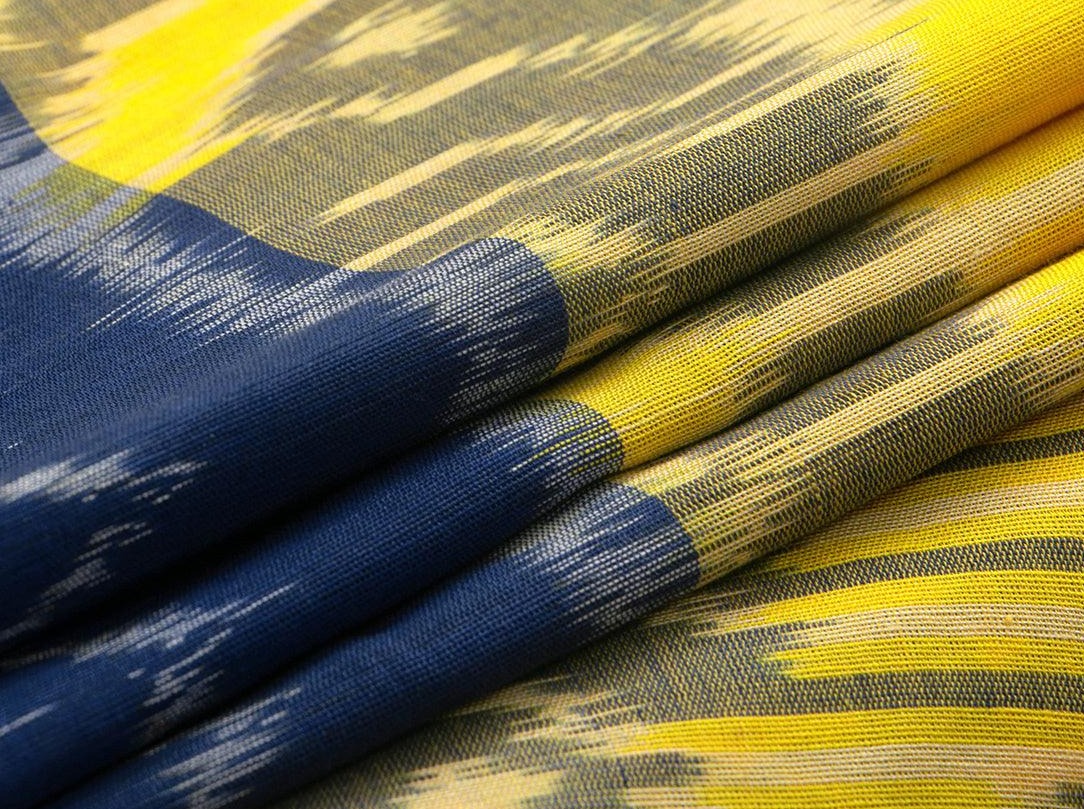 Yellow And Blue Pochampally Ikkat Cotton Saree Handwoven SC 131 - Cotton Saree - Panjavarnam