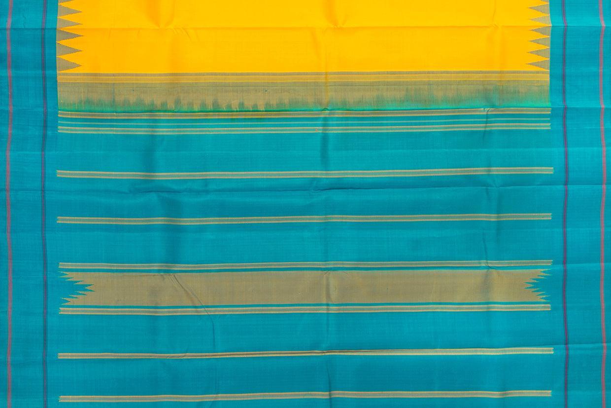 Yellow And Blue Temple Border Kanchipuram Silk Saree Light Weight For Festive Wear PV KNN 239 - Silk Sari - Panjavarnam PV KNN 239