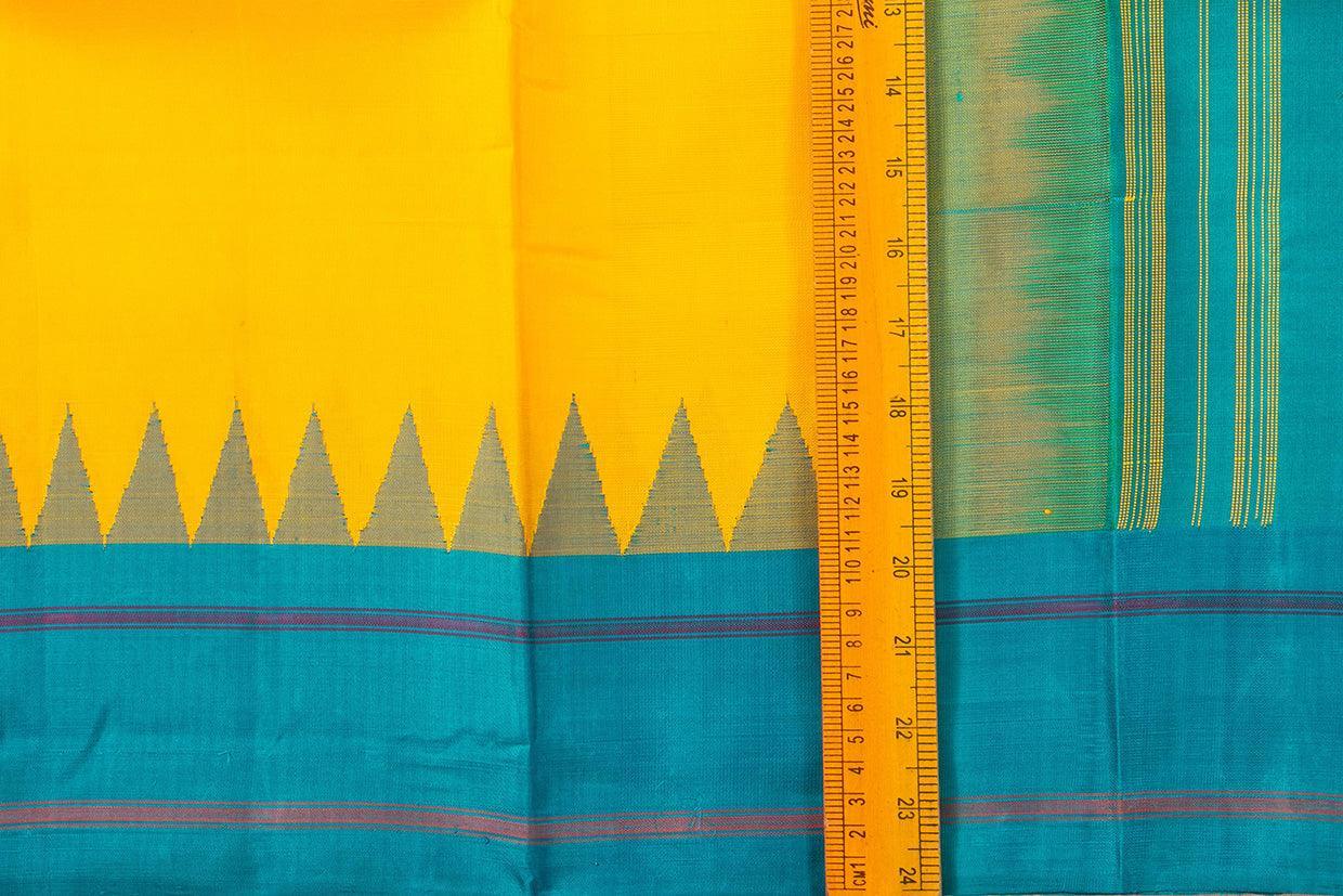 Yellow And Blue Temple Border Kanchipuram Silk Saree Light Weight For Festive Wear PV KNN 239 - Silk Sari - Panjavarnam PV KNN 239