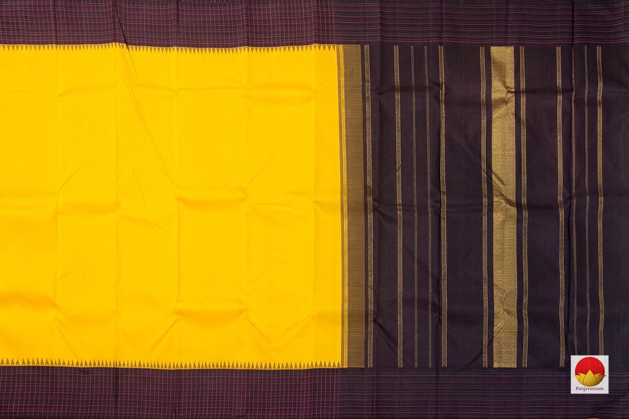 Yellow And Brown Kanchipuram Silk Saree With Medium Border Handwoven Pure Silk For Festive Wear PV NYC 998 - Silk Sari - Panjavarnam PV NYC 998