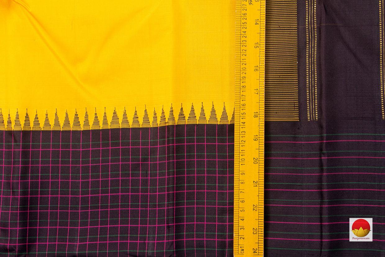 Yellow And Brown Kanchipuram Silk Saree With Medium Border Handwoven Pure Silk For Festive Wear PV NYC 998 - Silk Sari - Panjavarnam PV NYC 998