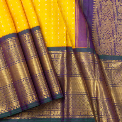 Yellow And Green Kanchipuram Silk Saree For Wedding Wear PV NYC 1396 - Silk Sari - Panjavarnam PV NYC 1396
