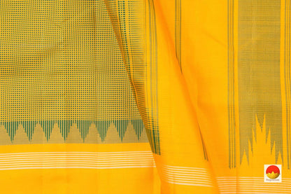 Yellow And Green Kanchipuram Silk Saree Handwoven Pure Silk Khasa Khasa Checks Temple Border No Zari PV KNN 188 - Silk Sari - Panjavarnam
