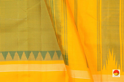 Yellow And Green Kanchipuram Silk Saree Handwoven Pure Silk Khasa Khasa Checks Temple Border No Zari PV KNN 188 - Silk Sari - Panjavarnam PV KNN 188