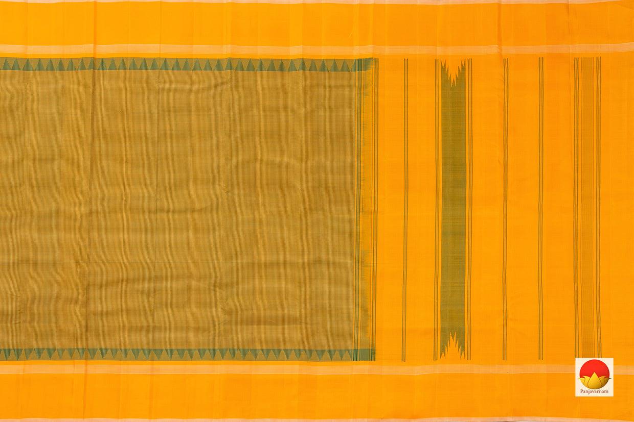 Yellow And Green Kanchipuram Silk Saree Handwoven Pure Silk Khasa Khasa Checks Temple Border No Zari PV KNN 188 - Silk Sari - Panjavarnam PV KNN 188