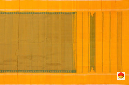 Yellow And Green Kanchipuram Silk Saree Handwoven Pure Silk Khasa Khasa Checks Temple Border No Zari PV KNN 188 - Silk Sari - Panjavarnam PV KNN 188