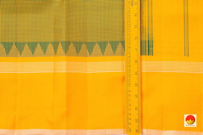 Yellow And Green Kanchipuram Silk Saree Handwoven Pure Silk Khasa Khasa Checks Temple Border No Zari PV KNN 188 - Silk Sari - Panjavarnam PV KNN 188