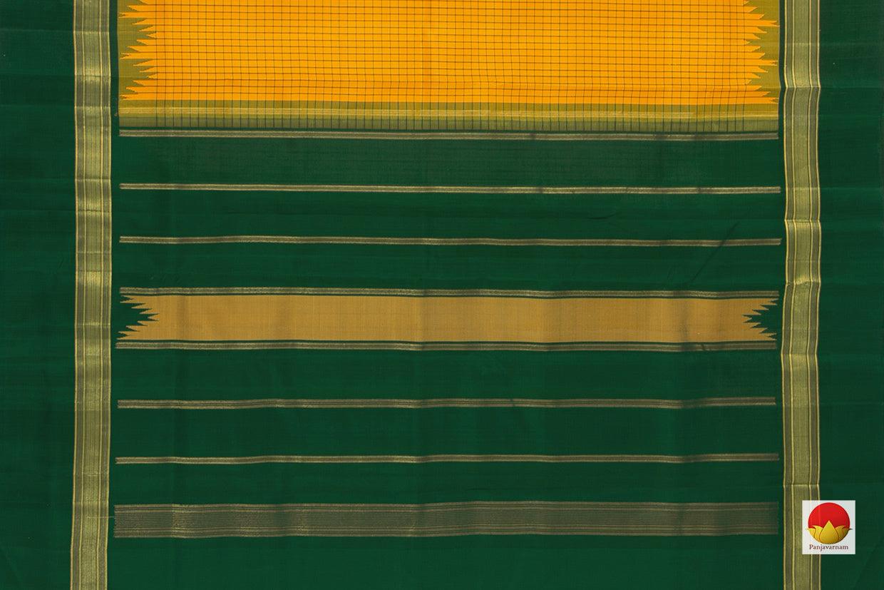 Yellow And Green Kanchipuram Silk Saree Handwoven Pure Silk Light Weight With Medium Border Office Wear PV KNN 184 - Silk Sari - Panjavarnam