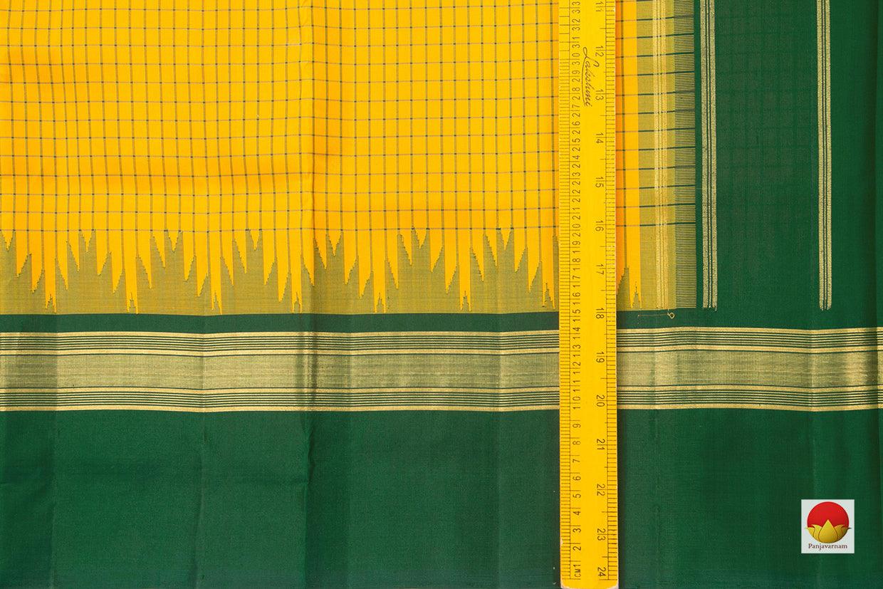 Yellow And Green Kanchipuram Silk Saree Handwoven Pure Silk Light Weight With Medium Border Office Wear PV KNN 184 - Silk Sari - Panjavarnam