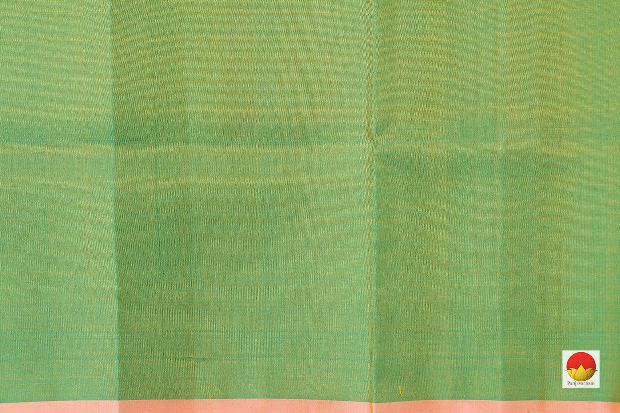 Yellow And Green Kanchipuram Silk Saree Handwoven Pure Silk No Zari Light Weight With Medium Border Office Wear PV KNN 178 - Silk Sari - Panjavarnam