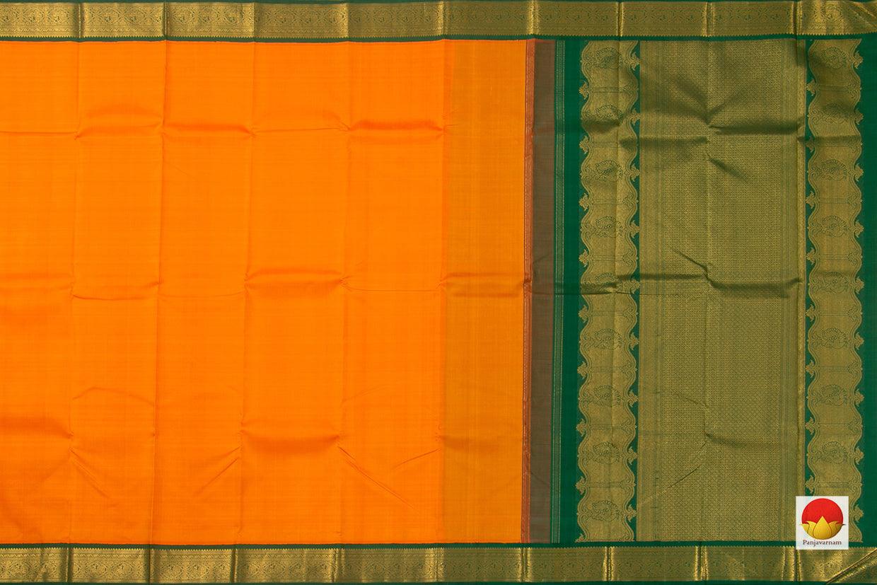 Yellow And Green Kanchipuram Silk Saree With Korvai Contrast Border Handwoven Pure Silk Pure Zari For Festive Wear PV NYC 778 - Silk Sari - Panjavarnam PV NYC 778