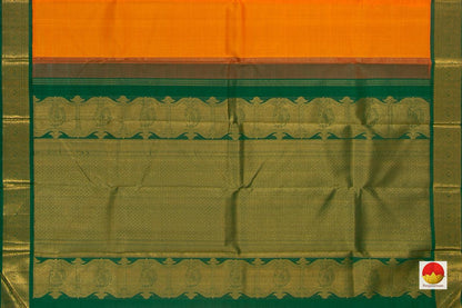 Yellow And Green Kanchipuram Silk Saree With Korvai Contrast Border Handwoven Pure Silk Pure Zari For Festive Wear PV NYC 778 - Silk Sari - Panjavarnam PV NYC 778