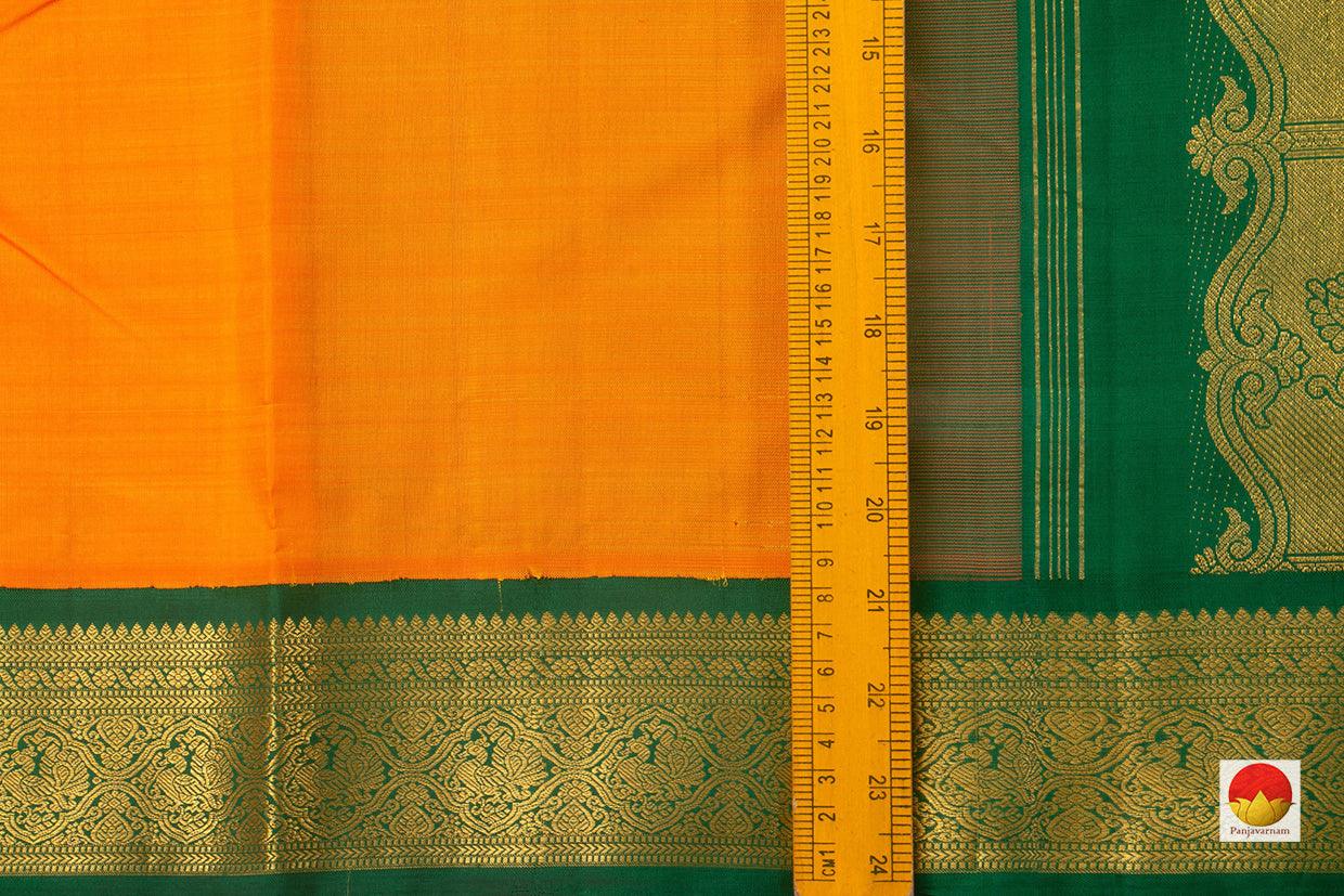 Yellow And Green Kanchipuram Silk Saree With Korvai Contrast Border Handwoven Pure Silk Pure Zari For Festive Wear PV NYC 778 - Silk Sari - Panjavarnam PV NYC 778