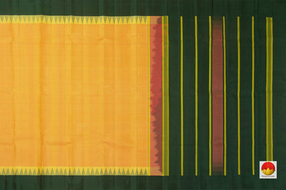 Yellow And Green Temple Border Kanchipuram Silk Saree Handwoven Pure Silk Khasa Khasa Checks No Zari PV KNN 186 - Silk Sari - Panjavarnam