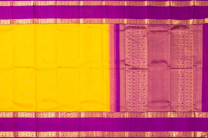 Yellow And Magenta Kanchipuram Silk Saree With Medium Border Handwoven Pure Silk For Festive Wear PV NYC 995 - Silk Sari - Panjavarnam