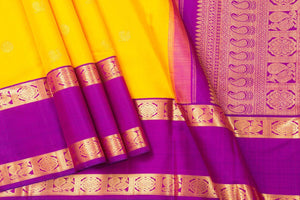 Yellow And Magenta Kanchipuram Silk Saree With Medium Border Handwoven Pure Silk For Festive Wear PV NYC 995 - Silk Sari - Panjavarnam PV NYC 995