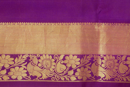 Yellow And Magenta Medium Border Handpainted Kalamkari Kanchipuram Silk Saree Krishna Leela Theme Pure Zari PV SRK KK 105 - Kalamkari Silk - Panjavarnam