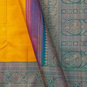 Yellow And Mayilkazhuthu Blue Kanchipuram Silk Saree For Wedding Wear PV NYC 1259 - Silk Sari - Panjavarnam PV NYC 1259