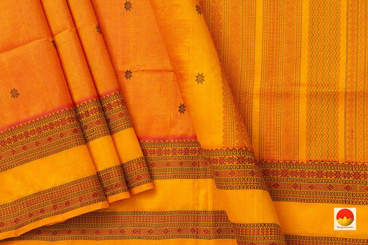 Yellow And Orange Double Shade Kanchi Silk Cotton Saree With Silk Thread Work Handwoven For Office Wear KSC 1178 - Silk Cotton - Panjavarnam