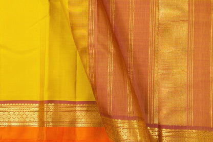 Yellow And Orange Kanchipuram Silk Saree With Short Border Handwoven Pure Silk For Festive Wear PV J 356 - Silk Sari - Panjavarnam