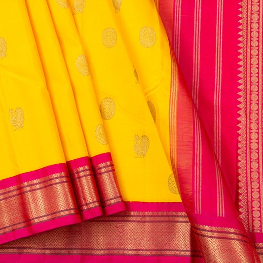 Yellow And Pink Kanchipuram Silk Saree For Wedding Wear PV NYC 1490 - Silk Sari - Panjavarnam PV NYC 1490