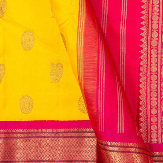 Yellow And Pink Kanchipuram Silk Saree For Wedding Wear PV NYC 1490 - Silk Sari - Panjavarnam PV NYC 1490