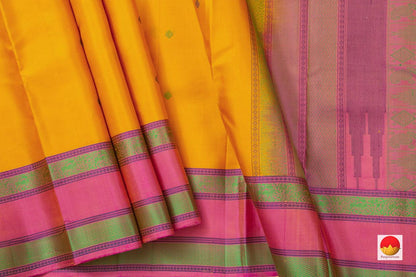 Yellow And Pink Kanchipuram Silk Saree Handwoven Pure Silk No Zari For Festive Wear PV RM NZ 435 - Silk Sari - Panjavarnam PV RM NZ 435