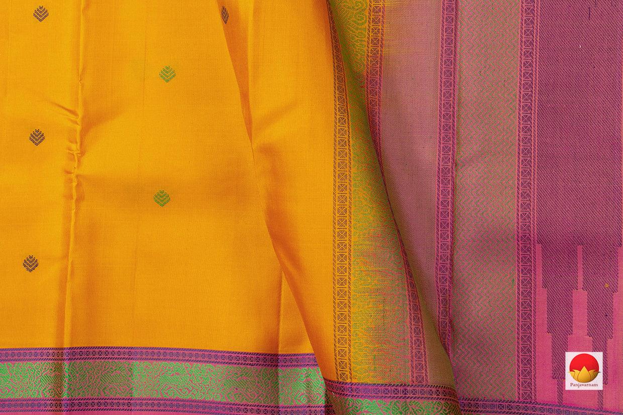 Yellow And Pink Kanchipuram Silk Saree Handwoven Pure Silk No Zari For Festive Wear PV RM NZ 435 - Silk Sari - Panjavarnam PV RM NZ 435