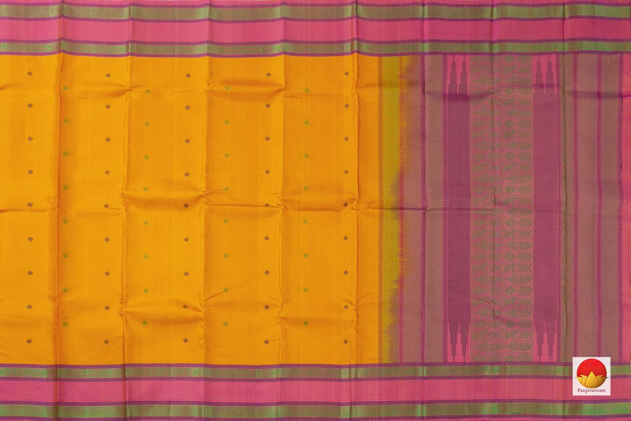 Yellow And Pink Kanchipuram Silk Saree Handwoven Pure Silk No Zari For Festive Wear PV RM NZ 435 - Silk Sari - Panjavarnam PV RM NZ 435