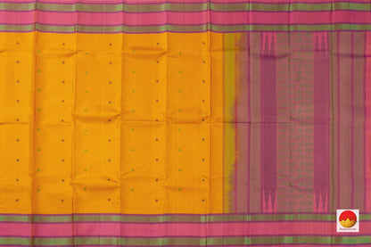 Yellow And Pink Kanchipuram Silk Saree Handwoven Pure Silk No Zari For Festive Wear PV RM NZ 435 - Silk Sari - Panjavarnam PV RM NZ 435