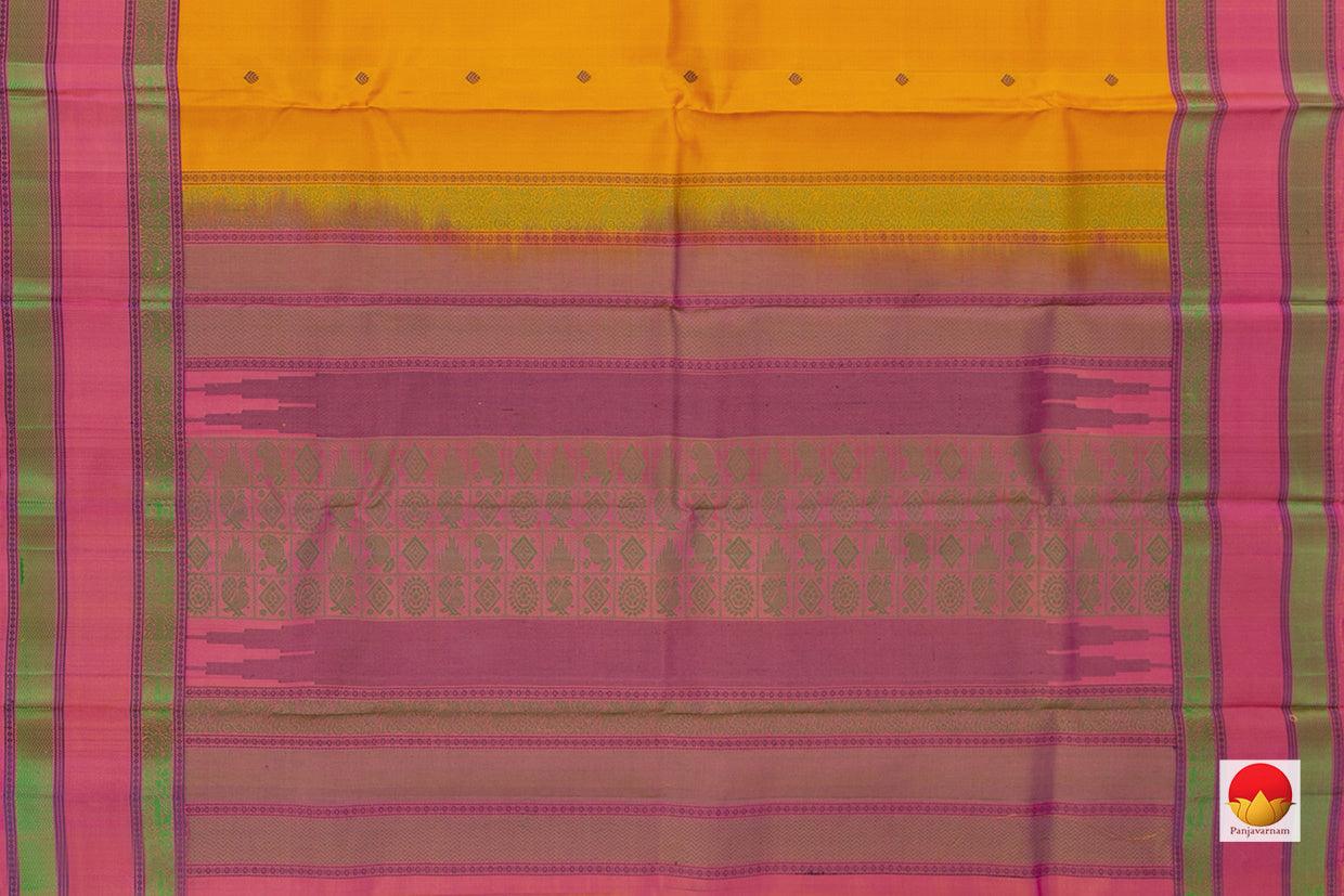 Yellow And Pink Kanchipuram Silk Saree Handwoven Pure Silk No Zari For Festive Wear PV RM NZ 435 - Silk Sari - Panjavarnam PV RM NZ 435