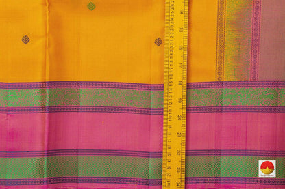 Yellow And Pink Kanchipuram Silk Saree Handwoven Pure Silk No Zari For Festive Wear PV RM NZ 435 - Silk Sari - Panjavarnam PV RM NZ 435