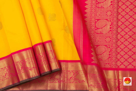 Yellow And Pink Kanchipuram Silk Saree Handwoven Pure Silk Pure Zari For Wedding Wear PV NYC 799 - Silk Sari - Panjavarnam