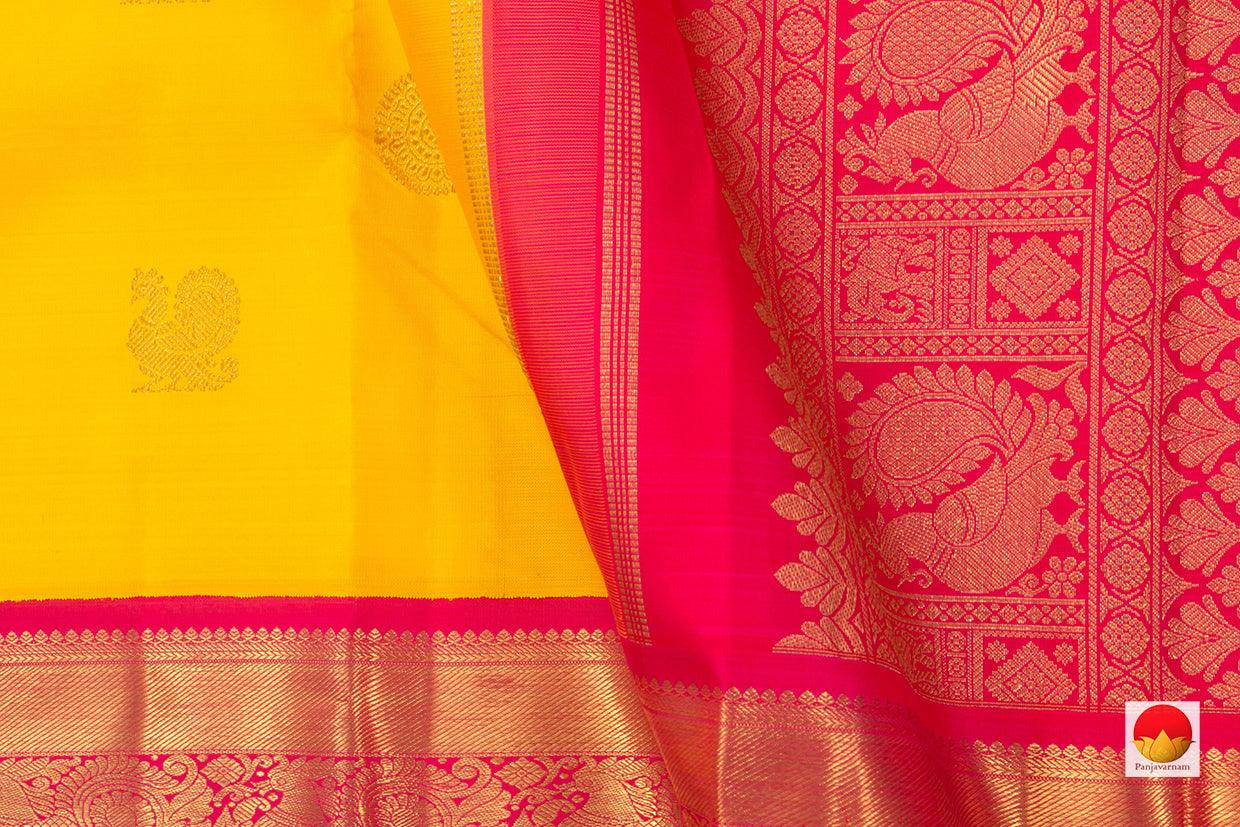 Yellow And Pink Kanchipuram Silk Saree Handwoven Pure Silk Pure Zari For Wedding Wear PV NYC 799 - Silk Sari - Panjavarnam PV NYC 799