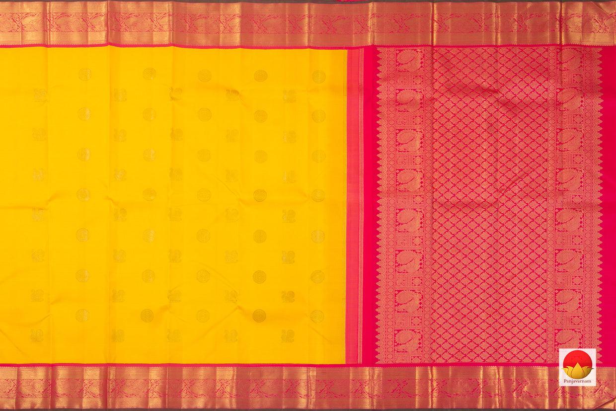 Yellow And Pink Kanchipuram Silk Saree Handwoven Pure Silk Pure Zari For Wedding Wear PV NYC 799 - Silk Sari - Panjavarnam PV NYC 799