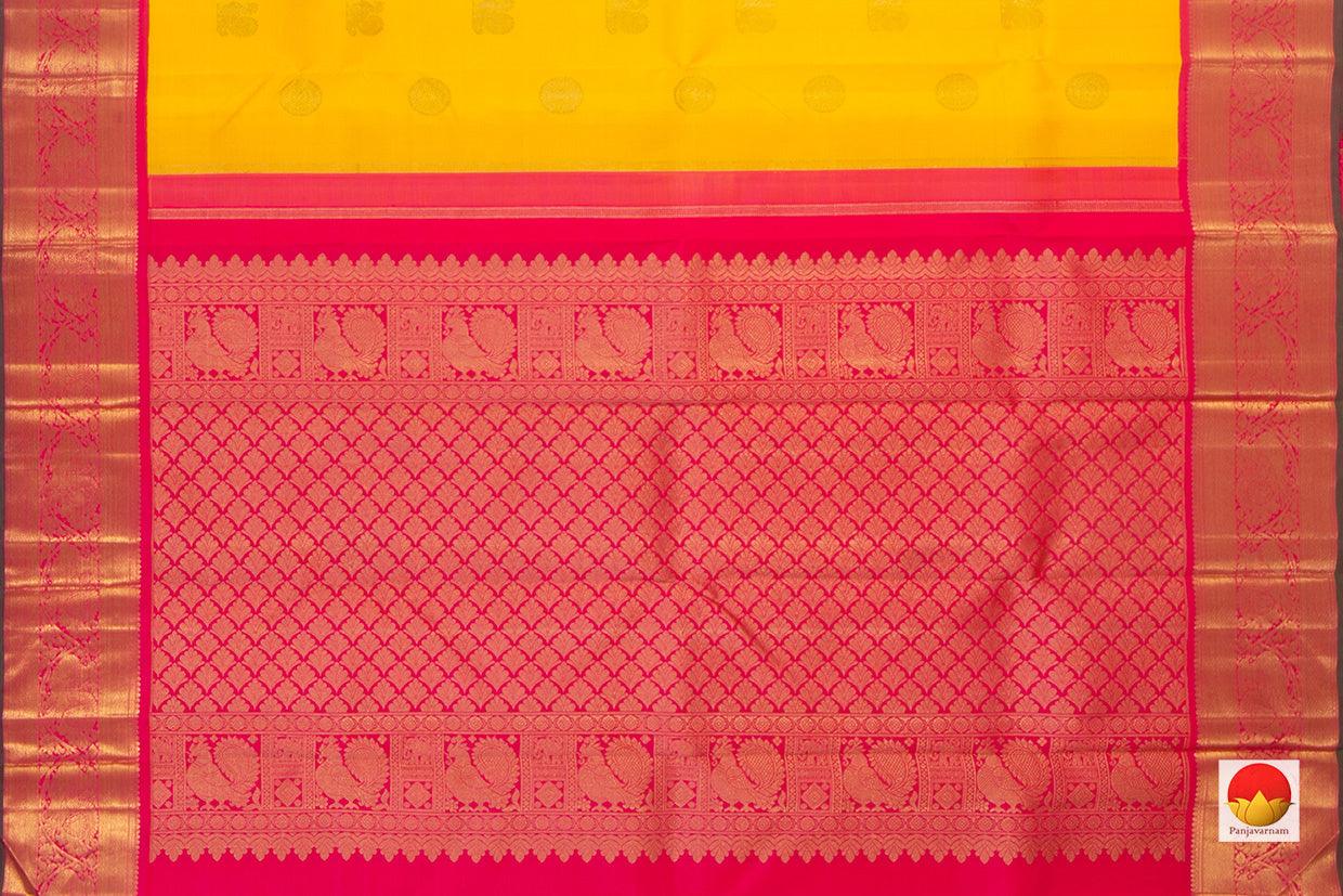 Yellow And Pink Kanchipuram Silk Saree Handwoven Pure Silk Pure Zari For Wedding Wear PV NYC 799 - Silk Sari - Panjavarnam PV NYC 799